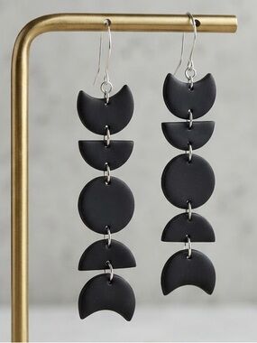 Crescent Moon Dangle Earrings - Lunar Cycle Statement Earrings